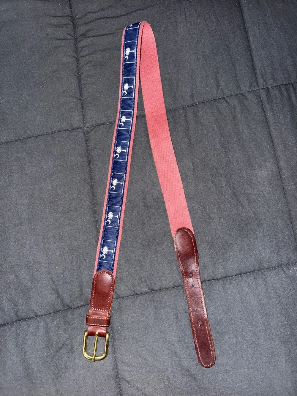 Preston Navy & Red Woven Strap Belt with Brown Leather